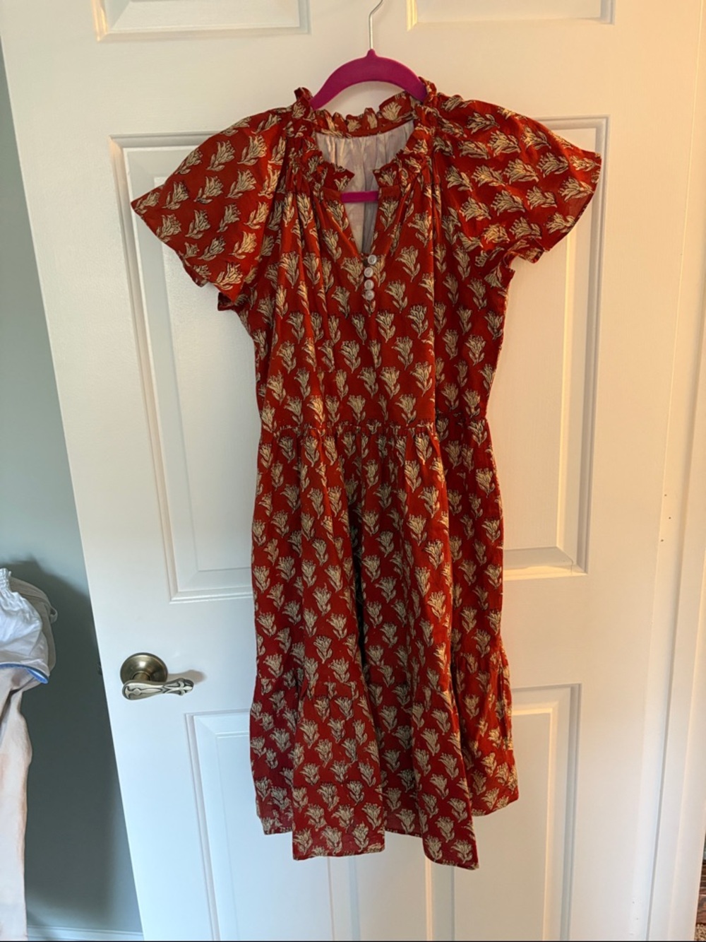 Victoria Dunn block print Floral Short-Sleeve Midi Dress